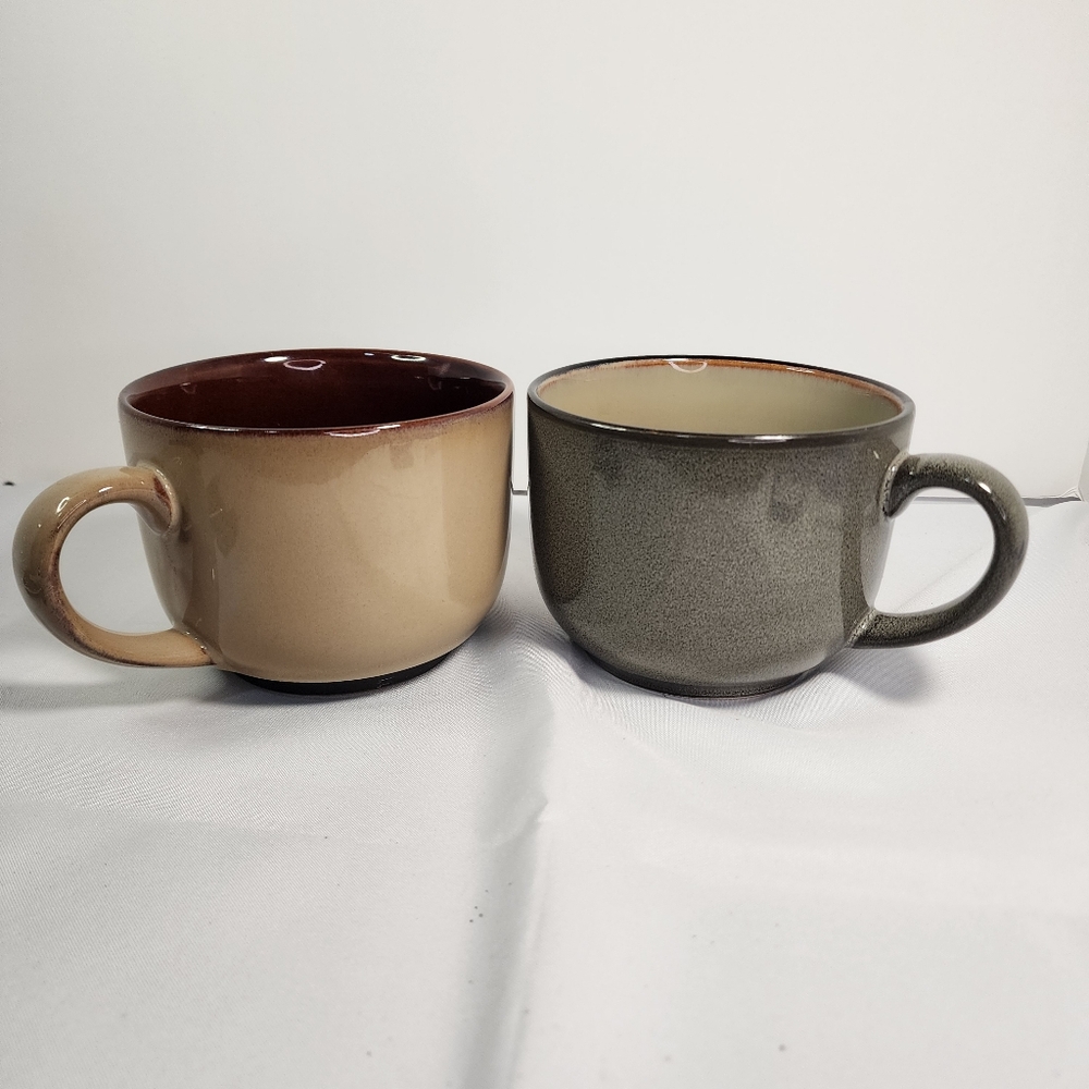 2 Large Sango Collectors Coffee Tea Cups Mugs Nova Brown 4933 and Roma Sage 4814